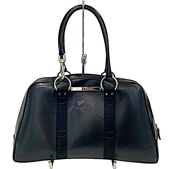 Authentic Dior Rare Galliano Black Leather Rhinestone Logo Motif Handbag - Picture 1 of 11